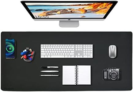 ZAKIA Desk Mat with Wireless Charging Desk Pad for Desktop Charging Large Mouse Pad 32x16 Waterproof Black Leather Computer Mat Non-Slip Protector on Top of Desks for Keyboard and Mouse