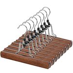 AMKUFO Walnut Wooden Pants Hangers with Clips 12 Pack Non Slip Skirt Hangers Trouser Clamp Hanger Solid Wood Hanger with 360° Swivel Hook