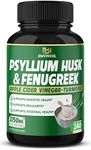 Psyllium Husk Capsules 3750mg - 4 Months Supply - Fenugreek, Apple Cider Vinegar, Turmeric - Fiber Supplement for Supports Digestive Health & Regularity (240 Count)