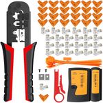 TAIWAIN RJ45 Crimp Network Crimper Pliers Kit CAT5 CAT6 Crimping Tool Set RJ11/RJ12 Wire Stripping Tester Cutter Set Ethernet Cable Connectors Professional Punch Down Tool (Black)