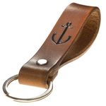 ELBERCRAFT® Leather Keyring Gift for Women or Men Vegetable Tanned Brown with Engraving 12 cm Made in Germany Leather Keychain, Anchor Black, 12 cm, Classic