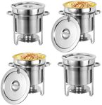 IMACONE Soup Chafer 7QT Large Capacity Soup Chafer Sets of 4, Stainless Steel Round Soup Warmer w/Pot, Notched Lid & Fuel Holder, Catering Marmite for Party, Buffet, Event & Commercial Food Service