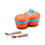 ONE AND ONLY Stainless Steel Suction Baby Feeding Bowl Set – Non-Spill Bowl with Spoon & Fork | BPA-Free, Leak-Proof, Portable Toddler Tableware | 500ml Bowl for Safe & Easy Mealtime (Orange & Blue)