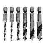 Bestgle 6 Pcs Brad Point Drill Bits, 1/4 Inch Hex Shank HSS Spiral Twist Drill Bit Set for Soft, Hard, Veneered, Laminated Wood MDF Acrylic Woodworking Tool, 3/8", 5/16", 1/4", 3/16", 1/8", 3/32"