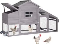 Aivituvin Chicken Coop Mobile Hen Coop, Large Chicken House with Wheels Outdoor Poultry Cage Backyard (Grey)