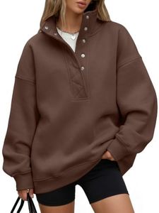 Trendy Queen Womens Oversized Sweatshirts with Snap Button Henley Collar