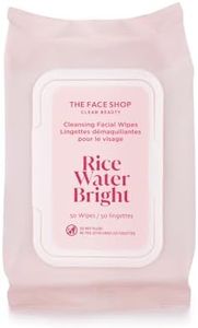 The Face Shop Rice Water Bright Makeup Remover Wipes for Face with Rice Extract, Brightening, Moisturizing, Infused with Cleansing Milk, Vegan Disposable Cleansing Facial Wipes, Korean Skin Care