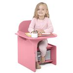 Rainbow Tree Kids Table and Chairs with Storage Bin Wooden Toddler Table and Chairs Sets 2 in 1 Children Chair Desk with Small Table for Study Activity Indoor or Outdoor Use (Pink)