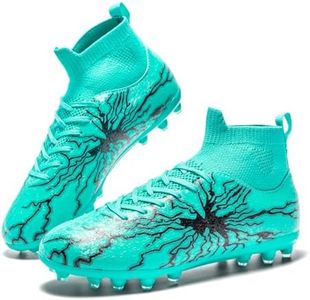 HRJR Men's Soccer Cleats Football Cleats for Unisex-Adult High-Top Spikes Shoes for Youth Big Boys Lightweight Professional Training Turf Outdoor Athletic Sneaker Black 6.5 Blue 7