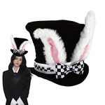 JMOCD Easter White Rabbit Topper Plush Hat Bunny Ear Top Hat Rabbits Ears Topper Plush Hat for Easter Halloween Cosplay