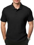 JMIERR Men Waffle Polo Shirts Summer Casual Regular Fit Short Sleeve Work T-Shirt Button Up Solid Color Henley Shirts, XL, Black