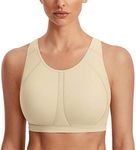 SYROKAN Women's High Impact Full Support Wire Free Padded Active Sports Bra Oil Gray 38D