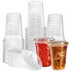 ELEGANT DISPOSABLES 16 oz. Clear Cups with Strawless Sip-Lids, PET Crystal Clear Disposable 16oz Plastic Coffee Cups with Lids [50 Sets]