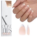 Short Press on Nails Almond, BTArtboxnails XCOATTIPS French Fake Nails, 160PCS Soft Gel Nail Tips, No Need File Stick on Nails with Pre-applied Tip Primer & Base Coat, Glue on Nails 16 Sizes