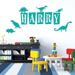 Personalised Name Wall Art Sticker - Dinosaurs World, Dinos, T-Rex, Apatosaurus, Jurassic Era, Park [Turquoise]