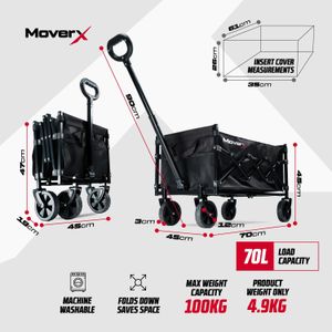 MoverX 70L Folding Trolley – Black, Lightweight Collapsible Cart