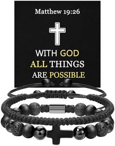 JSJOY Cross Bracelets for Men Christian Cross Bracelet Obsidian Onyx Lava Beaded Bracelet Christian Gifts Religious Easter Gifts Graduation Gifts for Him