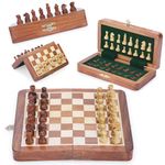 Ajuny Magnetic Travel Chess Set - Handcrafted Acacia Wood, Foldable Board with Elegant Storage Ages