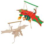 Baker Ross AW568 Dragon Wood Craft Puppets (Pack of 3) Moving Puppet with Movable Wings, Arms & Legs for Kids To Create, Assorted