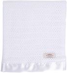 The Wool Company | Luxury Baby Blanket for Newborn | Super Soft Pure White Cotton with Satin Trim | Cellular Blankets Baby Comforter | Heirloom Gift | Ideal for Cot, Travel, Moses Basket, 100x150cm