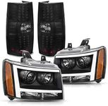 DWVO LED Headlight Tail Lights Assembly Compatible with Chevrolet 2007-2014 Chevy Suburban / 07-14 Chevy Tahoe Replacement Black Housing Headlights Taillights Combo Set