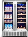 AAOBOSI 24 Inch Wine and Beverage Refrigerator - 19 Bottles & 57 Cans Capacity Wine Cooler with Dual Zone - Wine Fridge Built in Counter or Freestanding - 2 Safety Locks and Blue Interior Light