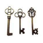 Makhry Mixed Pack of 30 Vintage Retro Rustic Skeleton Keys in Antique Bronze Color,3 Style,30 pcs Rustic Wedding Favor(Antique Bronze)