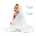 Comfy Cubs 2 Pack Baby Hooded 9 Layer Muslin Cotton Towel for Kids, Large 32” x 32”, Ultra Soft, Warm, and Absorbent. Baby Essentials Bath Towels, Cute Unisex Cover for Girls and Boys (2 Pack, White)