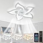 YUNLONG Ceiling Fans with Lights and Remote Silent Chrome Ceiling Fans with Lamps Reversible DC Motor Dimmable Memory Low Profile Fan Light Ceiling with 6 Speeds Summer Winter Mode