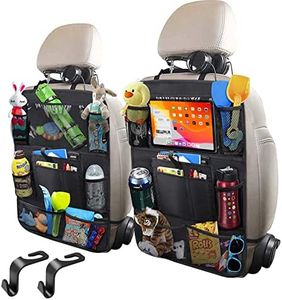 JUCAINHI Car Storage Organizer 2 PCS,Car Backseat Organizer for Kids Durable Waterproof Oxford Fabric with Touchable Tablet Holder 8 Mesh Pockets and 2 Pockets for Snacks Toys,Car Travel Accessories