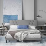 Avenco Upholstered Platform Bed Frame King Size 150x200cm, Mattress Foundation With Headboard, Solid Support Legs, Fabric Cover, Engineered Wood Slat Support, Easy Assembly, Grey