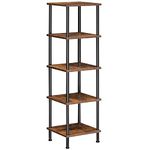 HOOBRO 5-Tier Corner Shelf Stand, Corner Square Rack Display Shelf, Tall Storage Rack Plant Stand, Corner Bookcase for Small Spaces, Living Room, Home Office, Kitchen, Rustic Brown and Black BF50CJ01