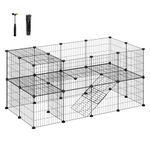 SONGMICS 2-Floor Metal Pet Playpen, 36 Grid Panels, Customisable Cage Enclosure for Small Animals, Guinea Pigs Hamster Runs, Rabbit Hutches, Includes Mallet, Indoor, 123 x 63 x 61 cm, Black LPI002B01