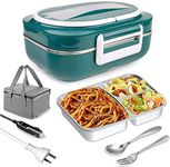 Electric Lunch Box Food Heater - 3-in-1 Portable Food Warmer Lunch Box for Car & Home – Leak Proof, 3 Compartments, Removable 304 Stainless Steel Container, SS Fork & Spoon and Carry Bag…