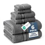 Luxury Bath Towels Set - 6 Piece Set, 100% Cotton Bathroom Towels, Zero Twist, Quick Dry Shower Towels, Soft Absorbent Bath Towel, 2 Bath Towels, 2 Hand Towels, 2 Wash Cloths - Cool Grey