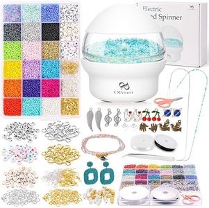 PP OPOUNT Electric Bead Spinner for Jewelry Making, Automatic Bead Spinner with 18455 PCS Value Jewelry Beads Set, 2 Big Eye Beading Needles, Fast Beading Bead Spinner Machine for Jewelry Making