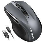 TECKNET Bluetooth Mouse, Wireless Mouse Bluetooth Rechargeable (Tri-Mode: BT 5.0/3.0+2.4G), 4800DPI Adjustable, Silent Ergonomic Wireless Mouse for Laptop PC Computer, Windows Mac OS,6 Buttons, Grey