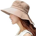 Comhats XL Sun hat Womens Ladies UV Protection Cotton Summer Hat Wide Brim Hats with Neck Flap Safari Outdoor Hats Gardening Hat Chin Strap Packable Khaki Large Head