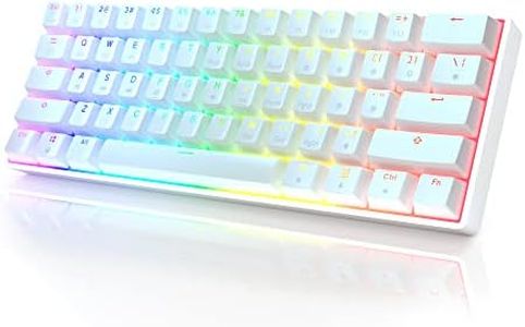 HK GAMING GK61 Mechanical Gaming Keyboard - 61 Keys Multi Color RGB Illuminated LED Backlit Wired Programmable for PC/Mac Gamer (Gateron Optical Yellow, White)