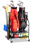 EXTCCT Golf Bag Storage Garage Organizer- Golf Bag Stand Fit for 2 Golf Bags and Golf Clubs, Golf Balls, Golf Equipment Accessories, Extra Large Golf Bag Storage Rack for Garage, Club, Shed, Basement