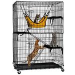 Cat Kennel Cat Cage Ferret Cage Cat Houses Small Animal Pet Playpen 48" Height / 2 Front Doors / 3 Resting Cushion Beds / 3 Ramp Ladders Stairs / 1 Swing Hammock