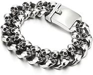 COOLSTEELANDBEYOND Biker Gothic Skull Link Stainless Steel Bracelet for Men 8.5 inches Vintage Old Metal Finishing(CA)