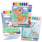 Imagination Works® Paint with Water Books for Kids, 3 Pack | Watercolor Coloring Book Set for Toddler Activities | Spillproof Kids Paint Palettes on Each Page | Travel Toys | Dinosaurs, Farm & Sea