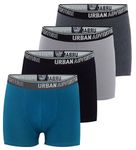 URBAN ADVENTURE Anti Bacterial Premium Cotton Spandex Trunks Underwear for Men with No Marks Waistband - Moisture Wicking and StayFresh Treatment (Pack of 4) (L, Black-Lagoon-Dark Grey-Light Grey)