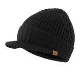 Home Prefer Men's Outdoor Newsboy Hat Winter Warm Thick Knit Beanie Cap with Visor Black