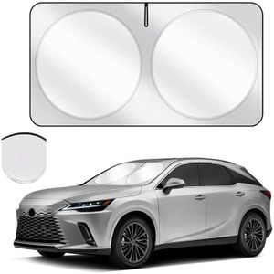 Upgraded Car Windshield Sunshade, Improved UV Protection Fabric, Foldable Front Sun Shade for Small Sedans, Mini SUVs, & Hatchbacks | Medium Plus (64''×34'')