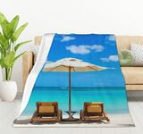 HGOD DESIGNS Turquoise Sea Blanket Beach Throw Blanket White Sand and Palms Soft Warm Cozy Fuzzy 130x150cm Throw Blanket for for Girls, Women, Men and Boys