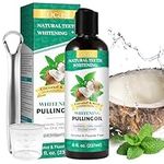 Natural Mouthwash - Pulling Oil with Coconut Oil & Peppermint Mouthwash with Tongue Scraper and Measuring Cup, Alcohol-Free to Freshen Breaths, Teeth Whitening and Gum Health(8 Fl Oz)