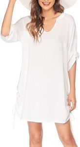 AI'MAGE Copricostume Bikini da Donna Estivo Poncho da Spiaggia Sexy con Maniche a 3/4 Bianco L