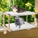 Okydoky Cat Window Perch Hammock, Double Layer Cat Bed for Windowsill, Bedside, Drawer and Cabinet, Sturdy Cat Window with Wood & Metal Frame for Large Cats, Easy to Adjust and Assemble CA.LSCMGC01